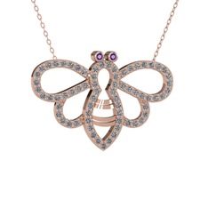 Bumblebee Arı Kolye - Ametist ve pırlanta 925 ayar rose altın kaplama gümüş kolye (0.737 karat, 40 cm rose altın rolo zincir) #w120yr