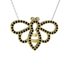 Bumblebee Arı Kolye - Beyaz zirkon ve siyah zirkon 925 ayar altın kaplama gümüş kolye (40 cm gümüş rolo zincir) #w6muhs