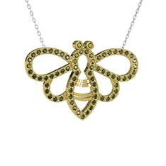 Bumblebee Arı Kolye - Peridot 18 ayar altın kolye (40 cm beyaz altın rolo zincir) #wmh4bc