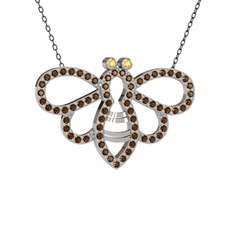 Bumblebee Arı Kolye - Sitrin ve dumanlı kuvars 18 ayar beyaz altın kolye (40 cm gümüş rolo zincir) #wn5krn