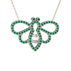 Bumblebee Arı Kolye - Yeşil kuvars 8 ayar beyaz altın kolye (40 cm rose altın rolo zincir) #wnie1b