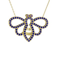 Ametist ve lab safir 8 ayar altın kolye (40 cm altın rolo zincir)