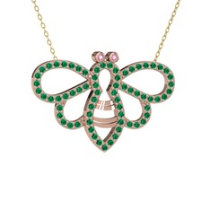 Pembe kuvars ve yeşil kuvars 14 ayar rose altın kolye (40 cm altın rolo zincir)