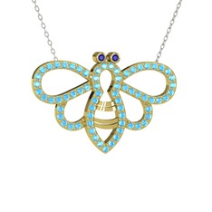 Bumblebee Arı Kolye - Lab safir ve akuamarin 18 ayar altın kolye (40 cm beyaz altın rolo zincir) #xz1sa0