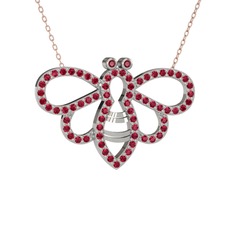 Kök yakut ve rodolit garnet 18 ayar beyaz altın kolye (40 cm rose altın rolo zincir)