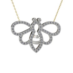 Bumblebee Arı Kolye - Swarovski ve pırlanta 14 ayar beyaz altın kolye (0.737 karat, 40 cm altın rolo zincir) #y16jfm