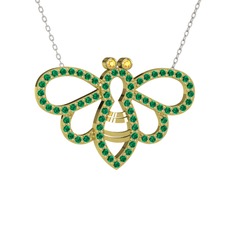 Sitrin ve yeşil kuvars 925 ayar altın kaplama gümüş kolye (40 cm gümüş rolo zincir)