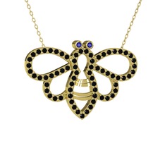 Bumblebee Arı Kolye - Lab safir ve siyah zirkon 925 ayar altın kaplama gümüş kolye (40 cm altın rolo zincir) #yhoou9