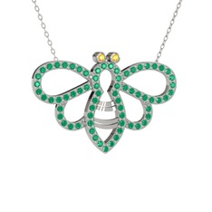 Bumblebee Arı Kolye - Sitrin ve kök yakut 18 ayar beyaz altın kolye (40 cm beyaz altın rolo zincir) #yjx2te