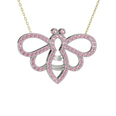 Bumblebee Arı Kolye - Pembe kuvars 8 ayar beyaz altın kolye (40 cm altın rolo zincir) #z4x94e