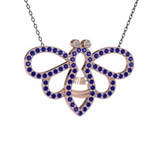 Bumblebee Arı Kolye - Swarovski ve lab safir 18 ayar rose altın kolye (40 cm gümüş rolo zincir) #z6pbyi