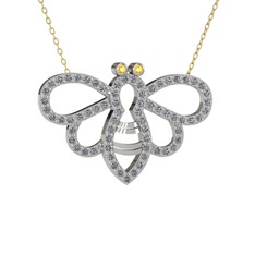 Sitrin ve pırlanta 18 ayar beyaz altın kolye (0.737 karat, 40 cm altın rolo zincir)