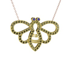 Bumblebee Arı Kolye - Lab safir ve peridot 14 ayar altın kolye (40 cm rose altın rolo zincir) #zgterb