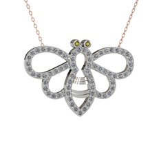 Bumblebee Arı Kolye - Peridot ve pırlanta 8 ayar beyaz altın kolye (0.737 karat, 40 cm rose altın rolo zincir) #zjq57o