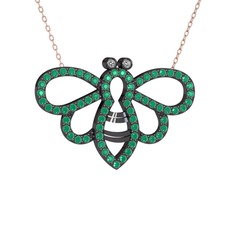 Bumblebee Arı Kolye - Swarovski ve kök yakut 925 ayar siyah rodyum kaplama gümüş kolye (40 cm rose altın rolo zincir) #zqfvsj