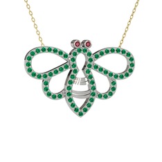 Bumblebee Arı Kolye - Kök yakut ve yeşil kuvars 8 ayar beyaz altın kolye (40 cm altın rolo zincir) #zr8q8g