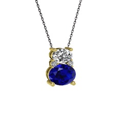 Swarovski ve lab safir 925 ayar altın kaplama gümüş kolye (40 cm gümüş rolo zincir)