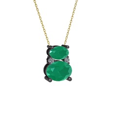 Thea Kolye - Kök zümrüt ve pırlanta 925 ayar siyah rodyum kaplama gümüş kolye (0.036 karat, 40 cm altın rolo zincir) #10753ti