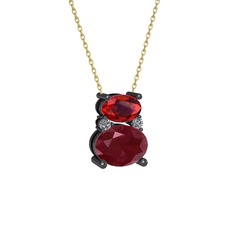 Thea Kolye - Garnet, kök yakut ve pırlanta 925 ayar siyah rodyum kaplama gümüş kolye (0.036 karat, 40 cm altın rolo zincir) #108ipte