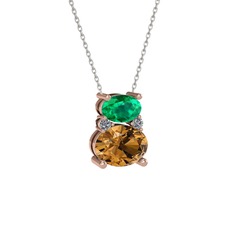 Thea Kolye - Yeşil kuvars, dumanlı kuvars ve pırlanta 18 ayar rose altın kolye (0.036 karat, 40 cm gümüş rolo zincir) #10c2huy