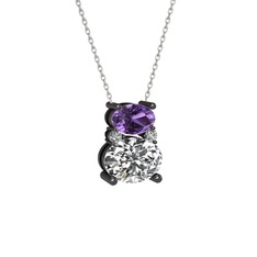 Thea Kolye - Ametist ve swarovski 925 ayar siyah rodyum kaplama gümüş kolye (40 cm gümüş rolo zincir) #10ch57r