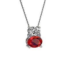 Beyaz zirkon, garnet ve pırlanta 925 ayar gümüş kolye (0.036 karat, 40 cm gümüş rolo zincir)