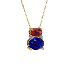 Thea Kolye - Garnet, lab safir ve pırlanta 14 ayar altın kolye (0.036 karat, 40 cm altın rolo zincir) #10gi800