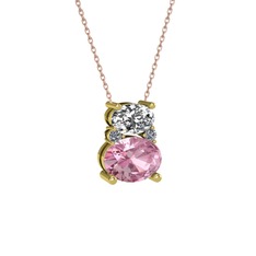 Swarovski, pembe kuvars ve pırlanta 925 ayar altın kaplama gümüş kolye (0.036 karat, 40 cm rose altın rolo zincir)