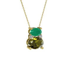 Thea Kolye - Kök zümrüt, peridot ve swarovski 18 ayar altın kolye (40 cm altın rolo zincir) #10ofe1t