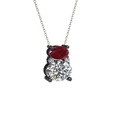 Thea Kolye - Kök yakut ve swarovski 925 ayar siyah rodyum kaplama gümüş kolye (40 cm gümüş rolo zincir) #10ql4zj