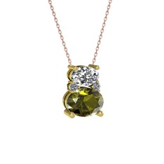Thea Kolye - Swarovski, peridot ve pırlanta 8 ayar altın kolye (0.036 karat, 40 cm gümüş rolo zincir) #10r3gu9