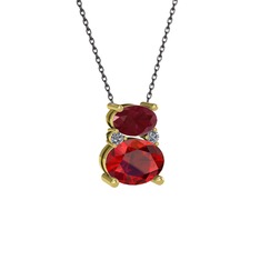 Thea Kolye - Kök yakut, garnet ve pırlanta 18 ayar altın kolye (0.036 karat, 40 cm gümüş rolo zincir) #10spi25