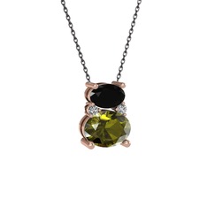 Thea Kolye - Siyah zirkon, peridot ve swarovski 8 ayar rose altın kolye (40 cm gümüş rolo zincir) #10sui6p