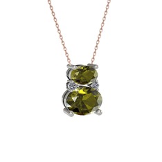 Peridot ve pırlanta 14 ayar beyaz altın kolye (0.036 karat, 40 cm gümüş rolo zincir)