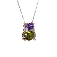 Thea Kolye - Ametist, peridot ve swarovski 18 ayar rose altın kolye (40 cm beyaz altın rolo zincir) #10xm360