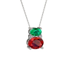 Thea Kolye - Yeşil kuvars, garnet ve swarovski 18 ayar beyaz altın kolye (40 cm gümüş rolo zincir) #114tgl8