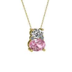 Swarovski, pembe kuvars ve pırlanta 14 ayar altın kolye (0.036 karat, 40 cm altın rolo zincir)
