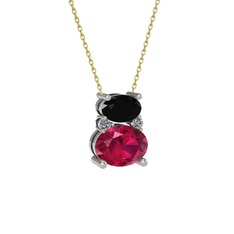 Thea Kolye - Siyah zirkon, rodolit garnet ve pırlanta 18 ayar beyaz altın kolye (0.036 karat, 40 cm altın rolo zincir) #1150944
