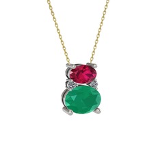 Thea Kolye - Rodolit garnet, kök zümrüt ve pırlanta 18 ayar beyaz altın kolye (0.036 karat, 40 cm gümüş rolo zincir) #118itta