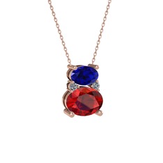 Thea Kolye - Lab safir, garnet ve pırlanta 8 ayar rose altın kolye (0.036 karat, 40 cm rose altın rolo zincir) #11a0c9r