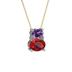 Thea Kolye - Ametist, garnet ve pırlanta 18 ayar beyaz altın kolye (0.036 karat, 40 cm gümüş rolo zincir) #11ewcy