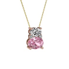 Thea Kolye - Swarovski ve pembe kuvars 8 ayar rose altın kolye (40 cm altın rolo zincir) #11f4mdx