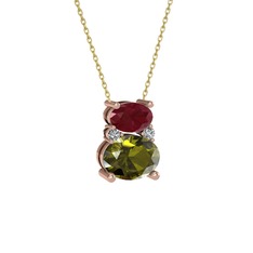 Kök yakut, peridot ve swarovski 14 ayar rose altın kolye (40 cm altın rolo zincir)
