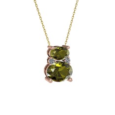 Peridot ve pırlanta 14 ayar rose altın kolye (0.036 karat, 40 cm altın rolo zincir)