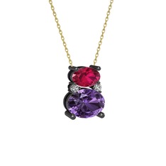 Thea Kolye - Rodolit garnet, ametist ve swarovski 925 ayar siyah rodyum kaplama gümüş kolye (40 cm gümüş rolo zincir) #11vjkq2