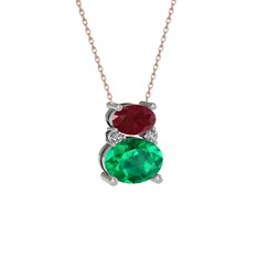 Thea Kolye - Kök yakut, yeşil kuvars ve swarovski 14 ayar beyaz altın kolye (40 cm gümüş rolo zincir) #121khgp