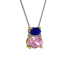 Thea Kolye - Lab safir, pembe kuvars ve pırlanta 14 ayar altın kolye (0.036 karat, 40 cm gümüş rolo zincir) #1229l5l