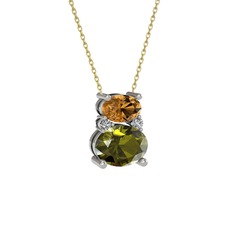 Thea Kolye - Dumanlı kuvars, peridot ve swarovski 8 ayar beyaz altın kolye (40 cm altın rolo zincir) #1230ssb