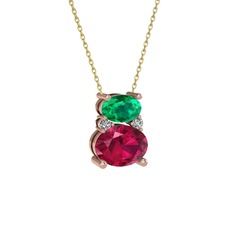 Thea Kolye - Yeşil kuvars, rodolit garnet ve swarovski 925 ayar rose altın kaplama gümüş kolye (40 cm altın rolo zincir) #125akk0