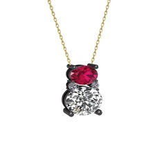 Thea Kolye - Rodolit garnet, swarovski ve pırlanta 925 ayar siyah rodyum kaplama gümüş kolye (0.036 karat, 40 cm altın rolo zincir) #12gjxon